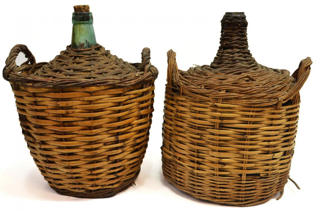 (2) VINTAGE SPANISH WINE BOTTLES IN WICKER BASKETS Aug 17, 2013