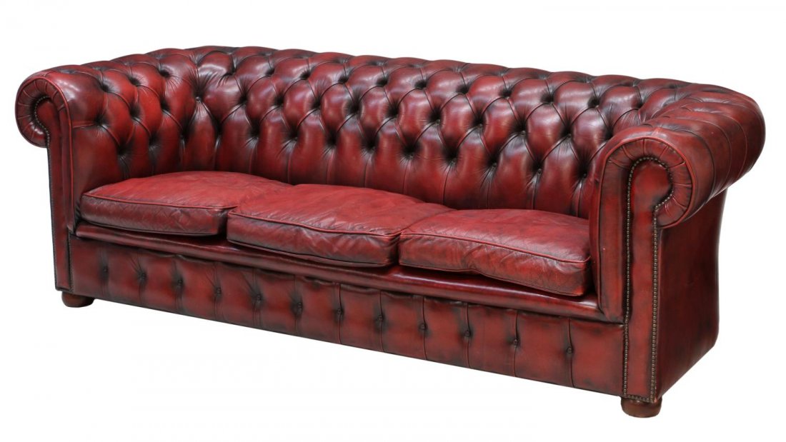 maroon leather chesterfield sofa