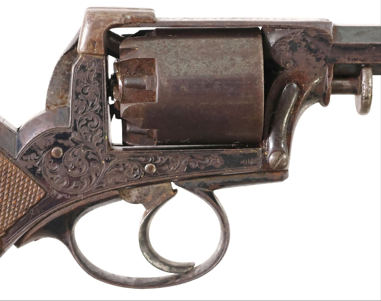 MASS. ARMS ADAMS 1851 VARIANT REVOLVER, SUHL, GERMANY: Massachusetts Arms Co. Adams Revolver Variant Model 1851, likely Suhl, Germany mfg. double action, percussion, 40 caliber, 6.1/8" octagonal barrel, blade front sight, notched rear sight, the top strap