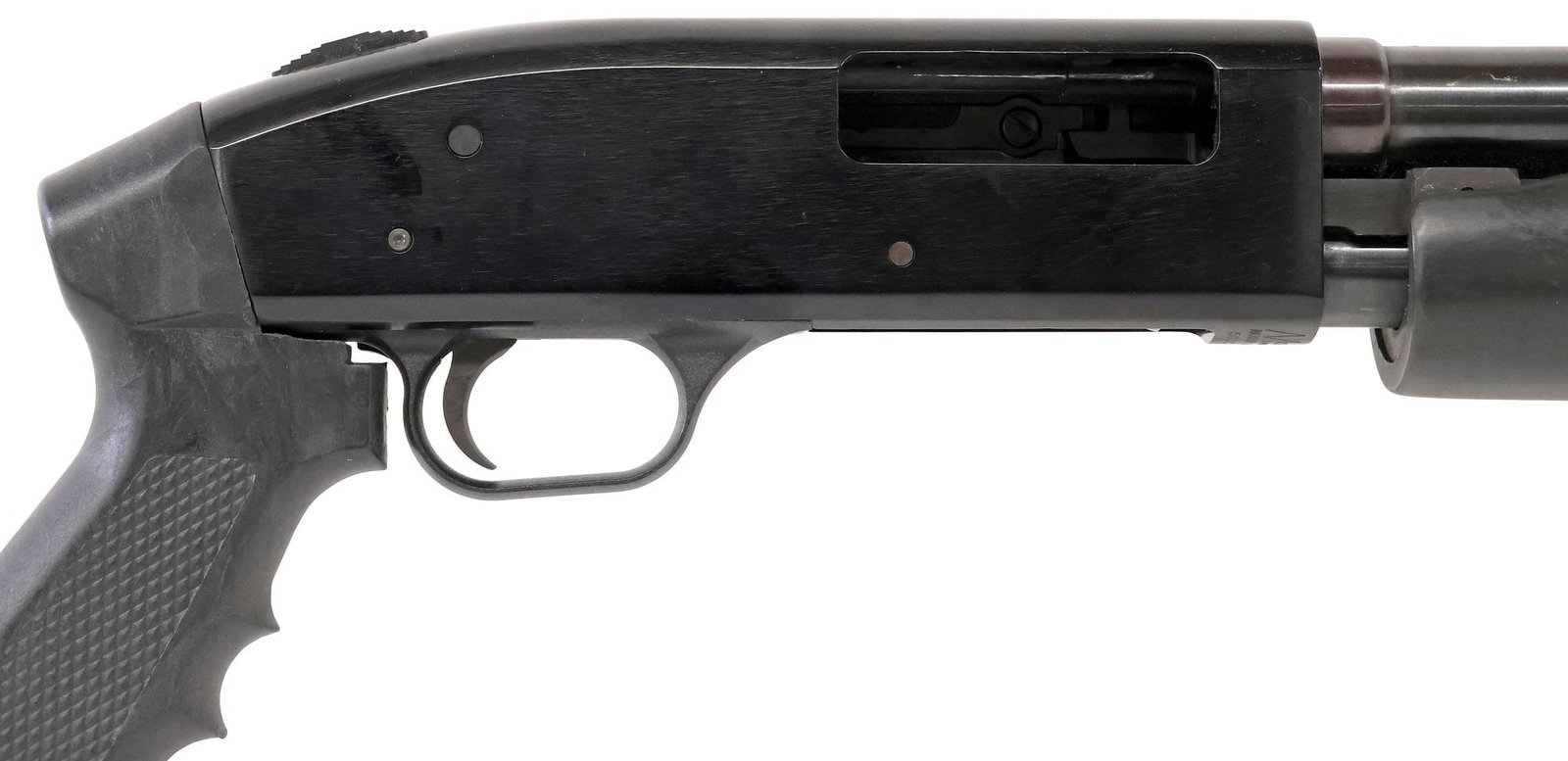 MOSSBERG 500C SHOTGUN, 20 GAUGE PUMP: Mossberg Model 500C Shotgun, slide action, 20 gauge, 18" barrel, bead front sight, tubular magazine, safety at upper rear receiver, synthetic checkered finger grip hand stock, two sling posts, light s