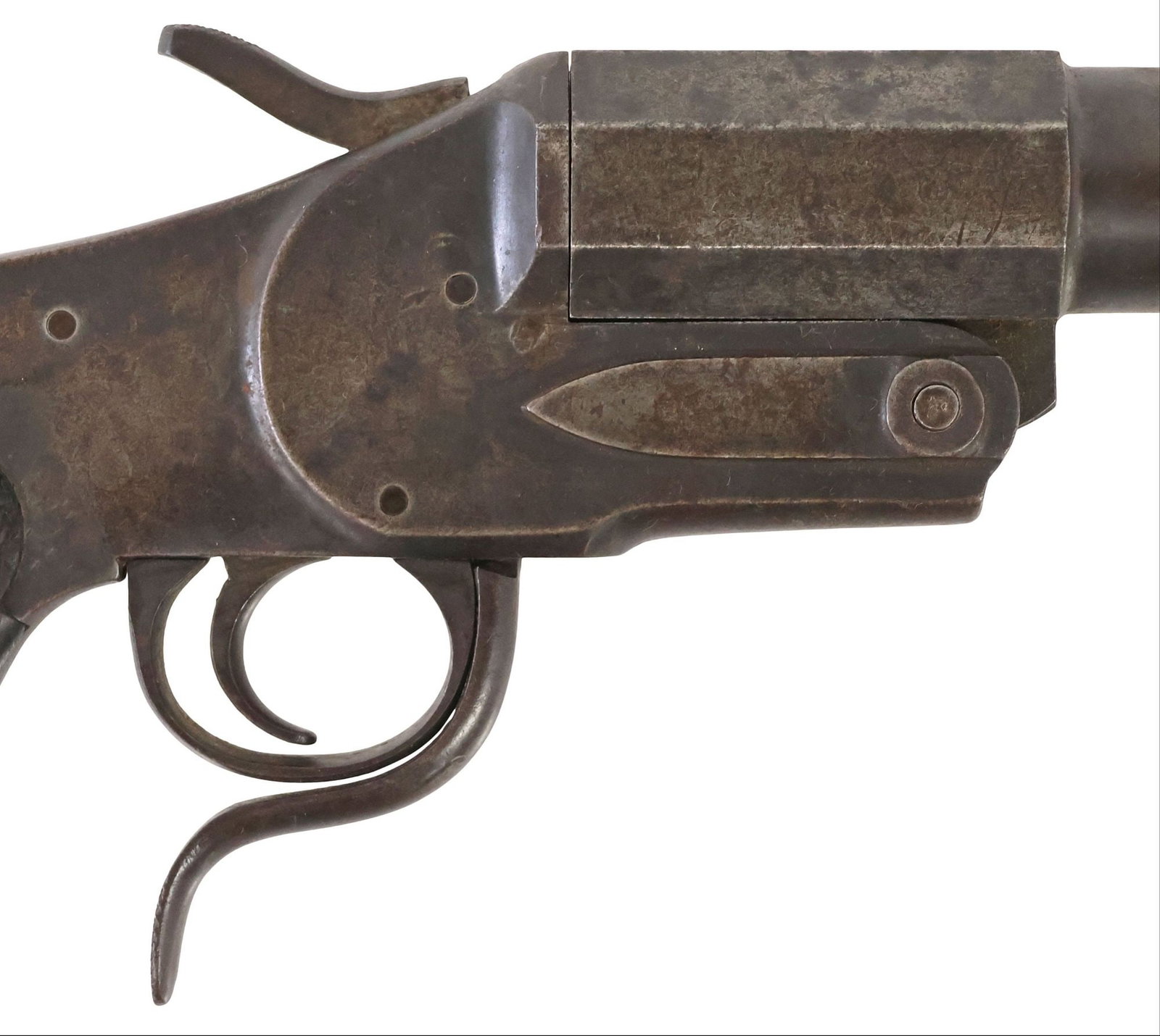 GERMAN MODEL 1894 HEBEL FLARE GUN: German Hebel Model 1894 Signal Pistol, marked at the left frame "Dapag" (believed to be mfg. Deutsche Abel-Postwertzeichen-Automaten GmbH Berlin", serial number "1393" and again stamped at the interio
