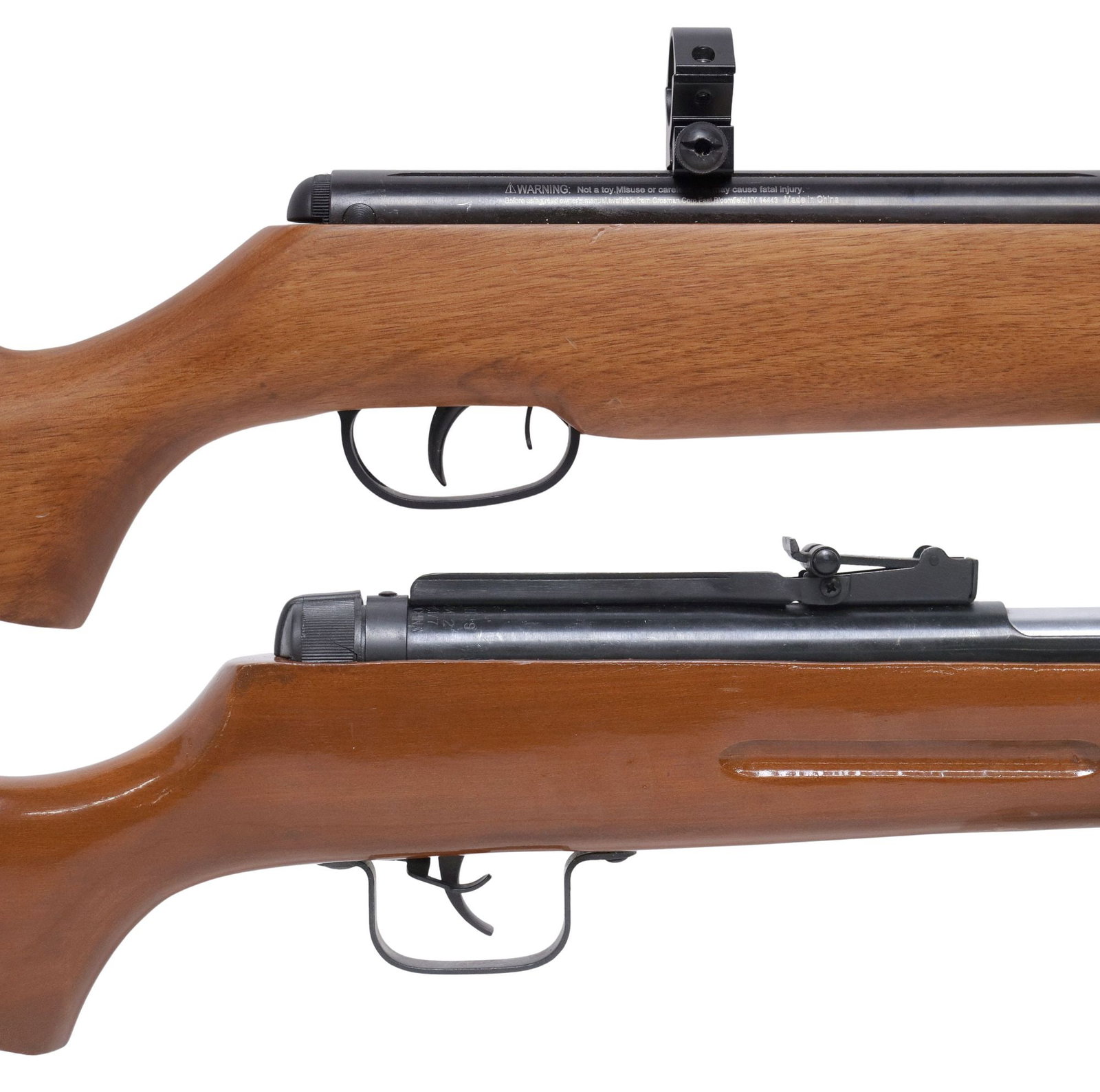 (2) CROSSMAN STORM AIR RIFLE & CHINESE HERCULES AIR RIFLE: (lot of 2) Air Rifles: (1) Crossman Storm XT Model C1K773932 Air Rifle, .177 caliber, piston/spring operated, 18.5" barrel, green fiber optic ramp front sight, adjustable rear red mark sights, single 