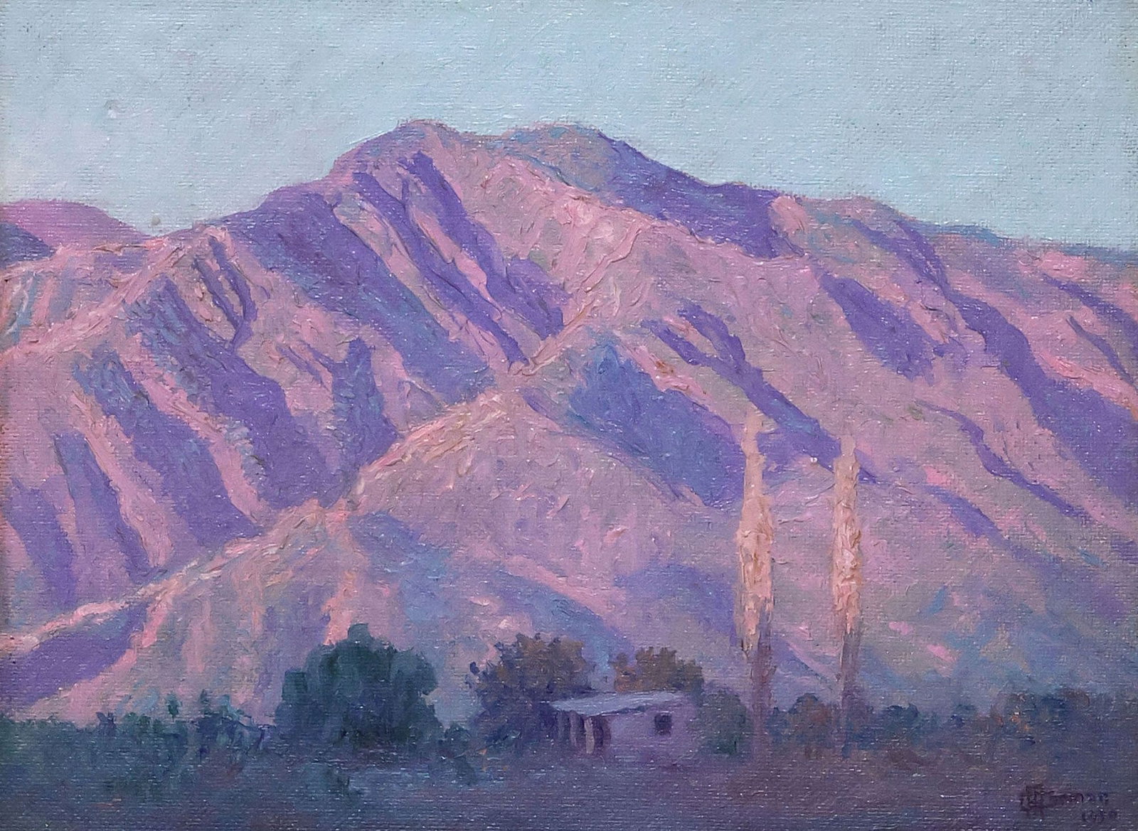 ALFREDO CARMAN (1881-1968) LANDSCAPE PAINTING, 'ESTUDIO EN SOL MENOR': Framed oil on Masonite painting, "Estudio en Sol Menor (Study in G Minor)," signed lower right Carman (Alfredo Augusto Carman, Argentinian, 1881-1968), dated 1950, titled and dated with additional art