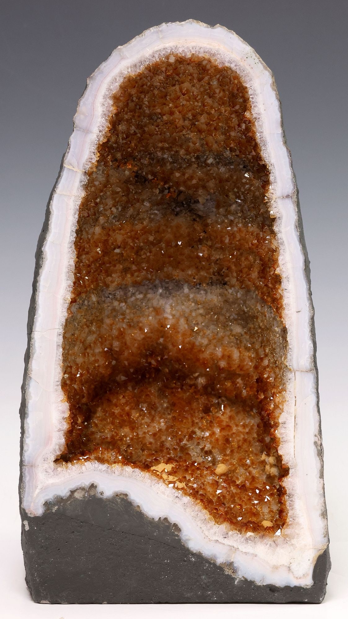 LARGE GEOLOGICAL ORANGE CRYSTAL CATHEDRAL GEODE, 15.25"H: Large orange crystal cathedral geode specimen, approx. 15.25"h, 8.25"w, 9"d, 35lbs