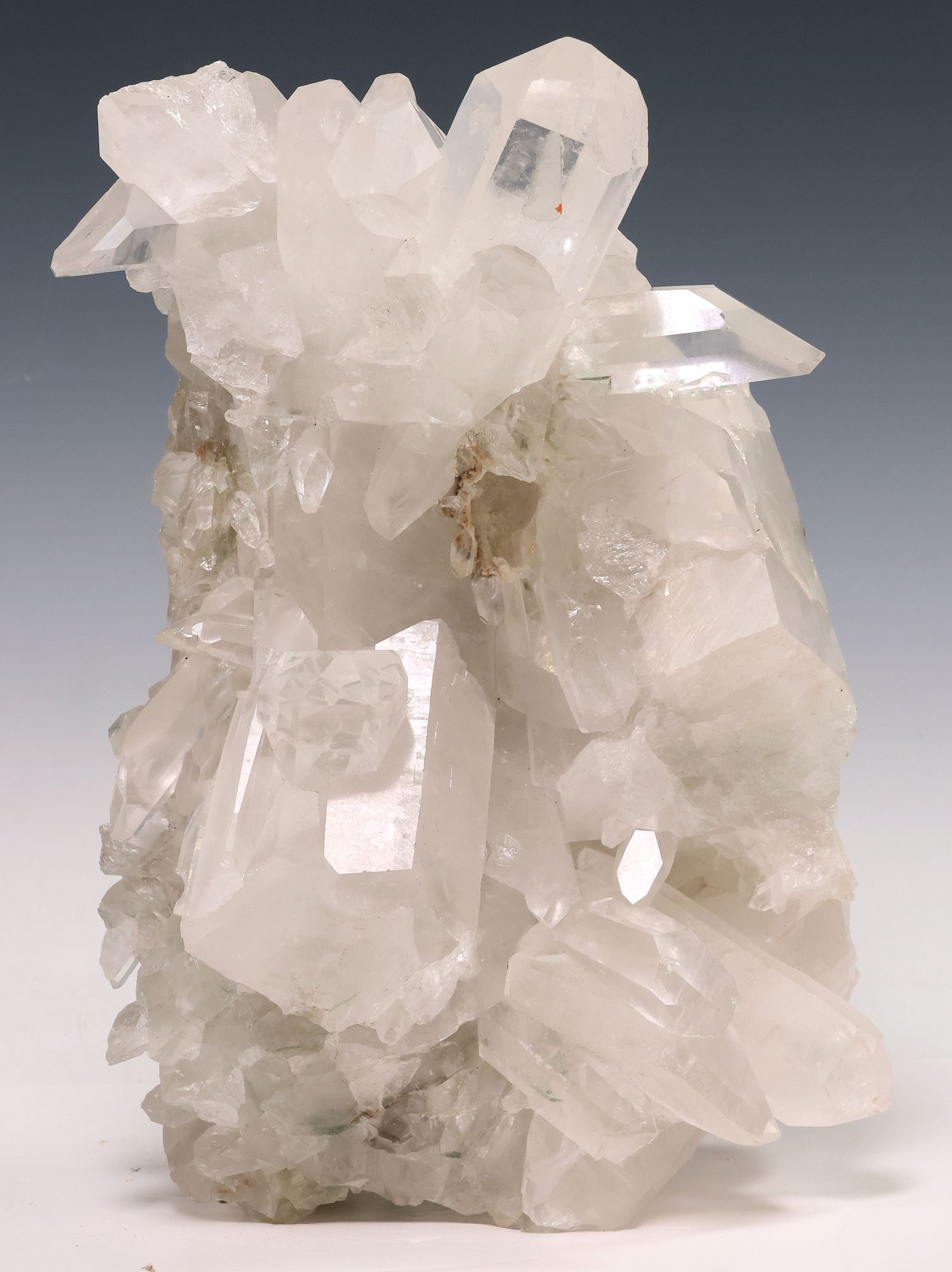 LARGE GEOLOGICAL NATURAL MULTI QUARTZ CLUSTER, 14"W: Large geological natural multi quartz cluster, translucent to milky white, approx. 14"h, 9.5"w, 7.5"d, 31lbs