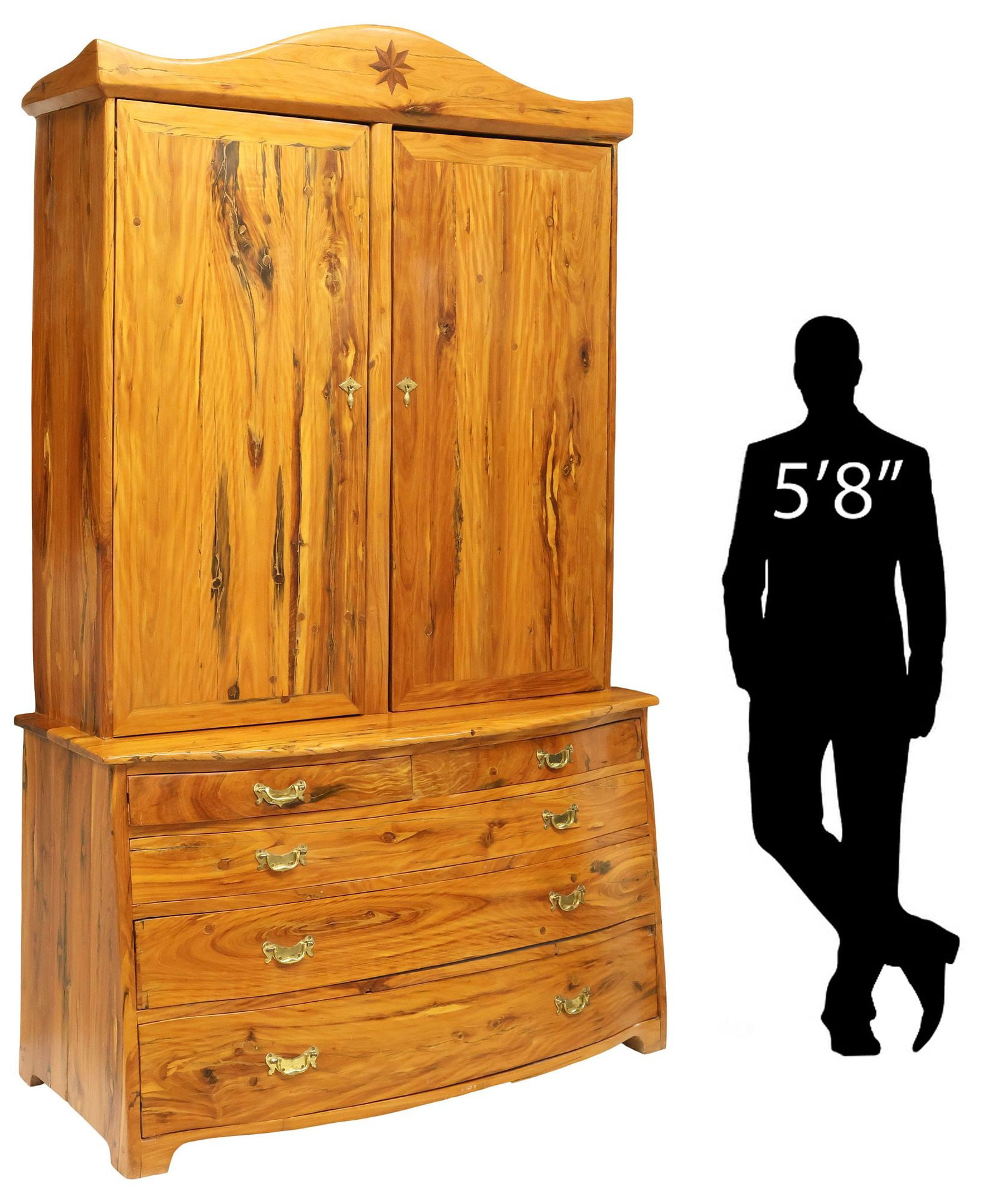 SOUTH AFRICA RAILWOODS COLLECTION RUSTIC HARDWOOD CABINET, 92"H: Heavy rustic hardwood cabinet/ sideboard, The Railwoods Collection, South Africa, fashioned from reclaimed untreated railway ties laid in Africa at the turn of the century, arched crest with inlaid ei
