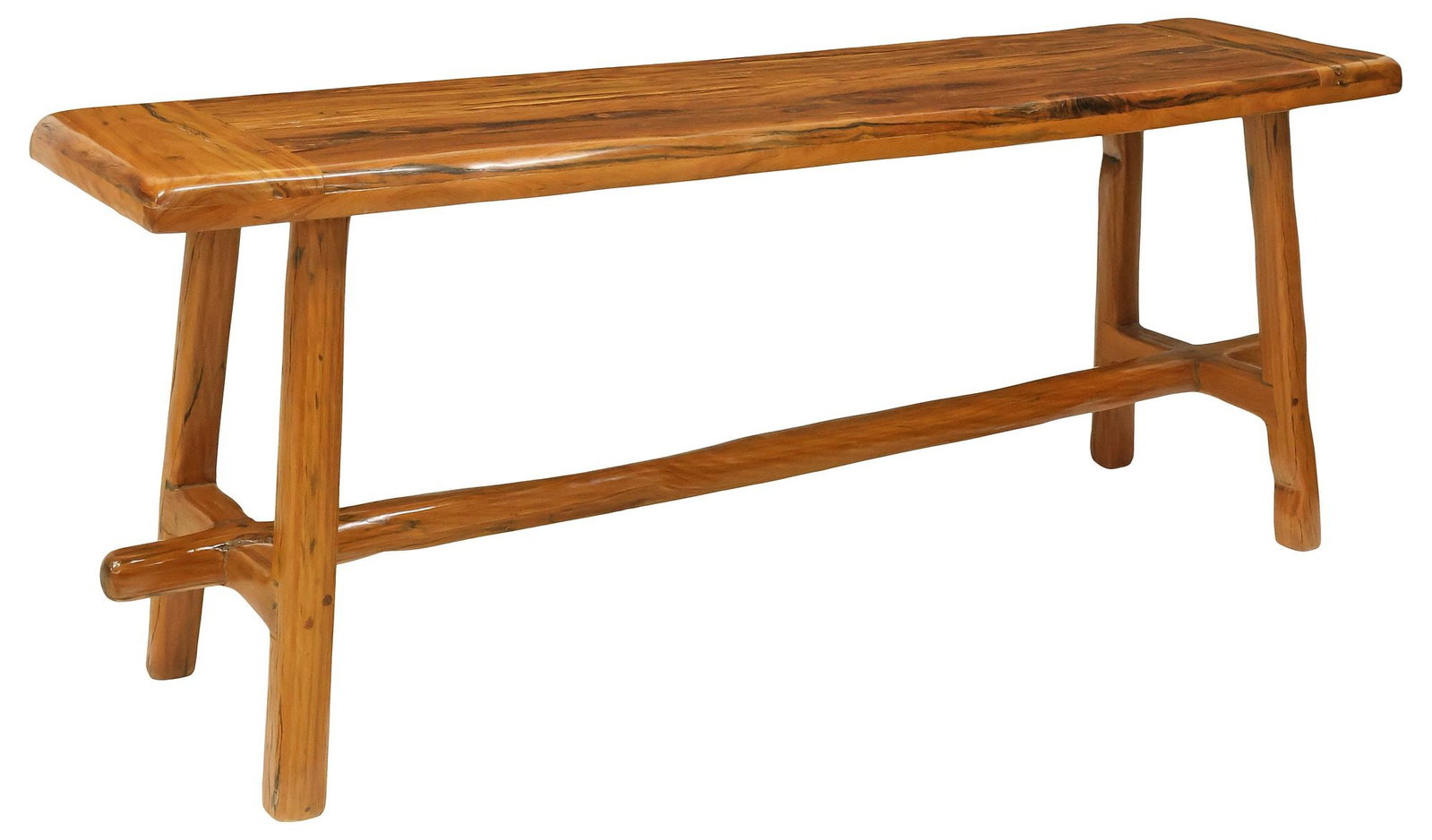 SOUTH AFRICA RAILWOODS COLLECTION RUSTIC HARDWOOD CONSOLE TABLE: Heavy rustic hardwood console table, The Railwoods Collection, South Africa, fashioned from reclaimed untreated railway ties laid in Africa at the turn of the century, rectangular top, rising on stret