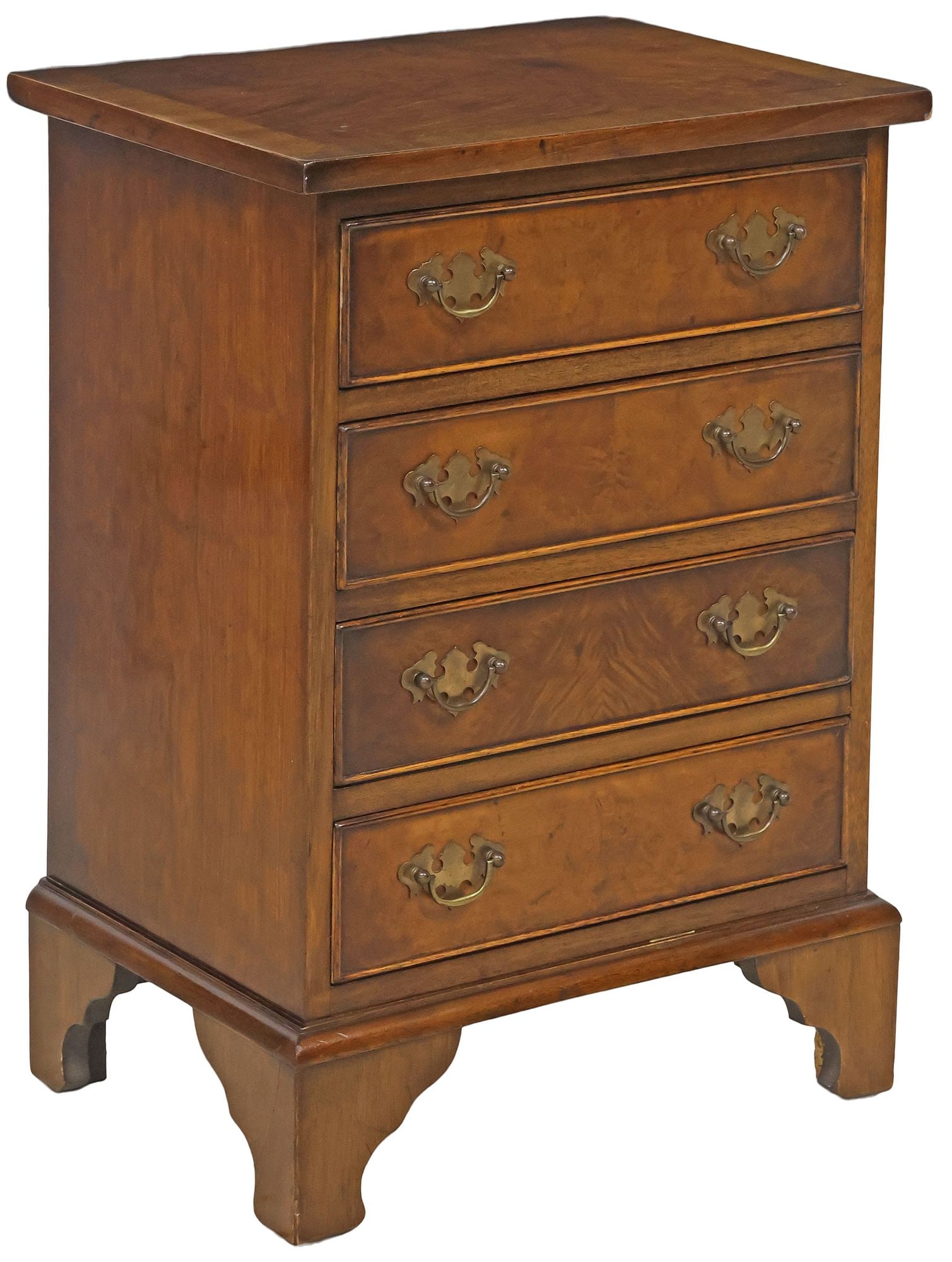 ENGLISH GEORGIAN STYLE BURLWOOD NIGHTSTAND / SMALL CHEST OF DRAWERS (1 of 5)