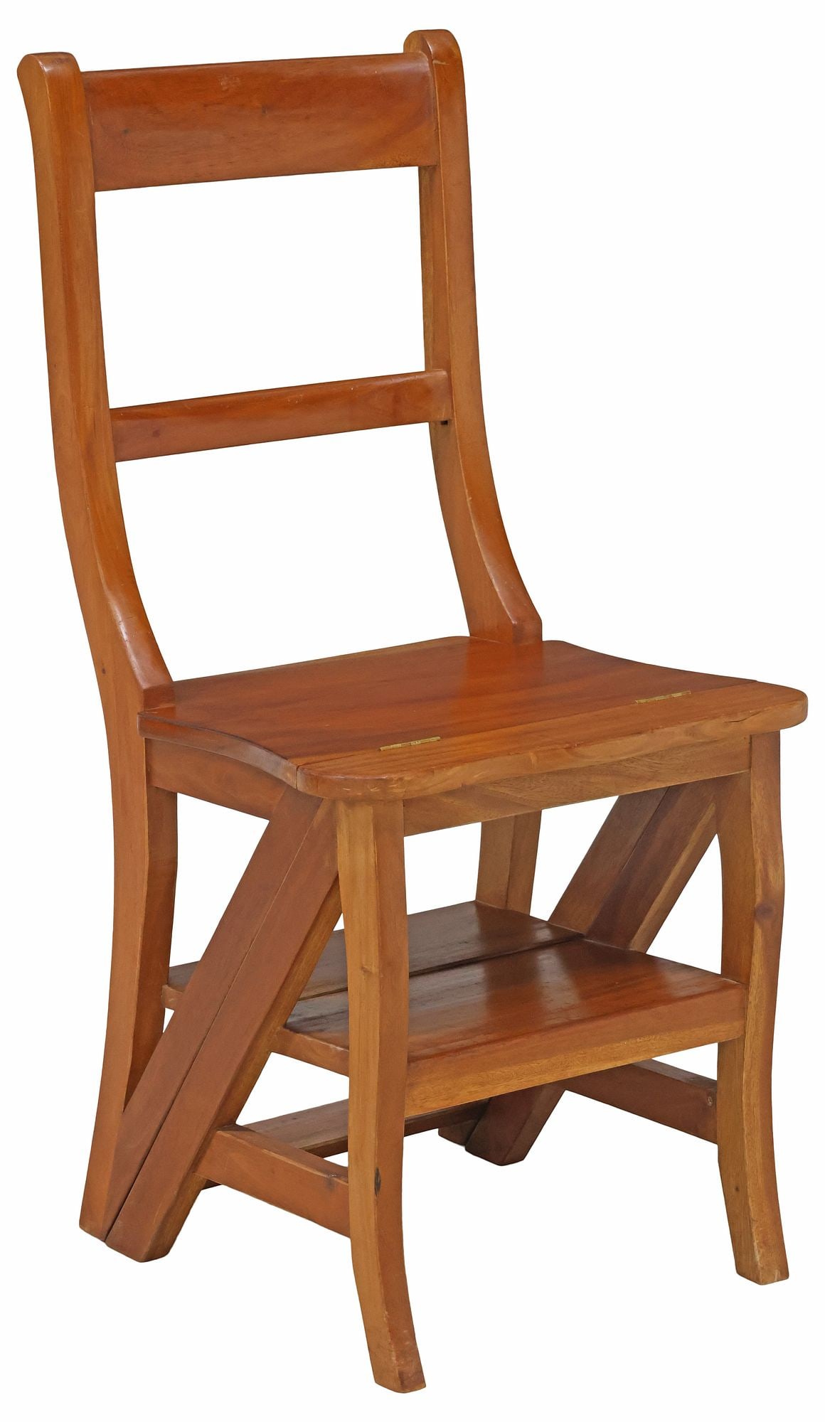 ENGLISH MAHOGANY METAMORPHIC CHAIR / LIBRARY STEPS: English metamorphic mahogany library steps, 20th c., three steps with straight rails, hinged joinery allowing conversion to a chair, chair: approx 35"h, 17"w, 17"d, seat height: approx 17.25"h, steps: