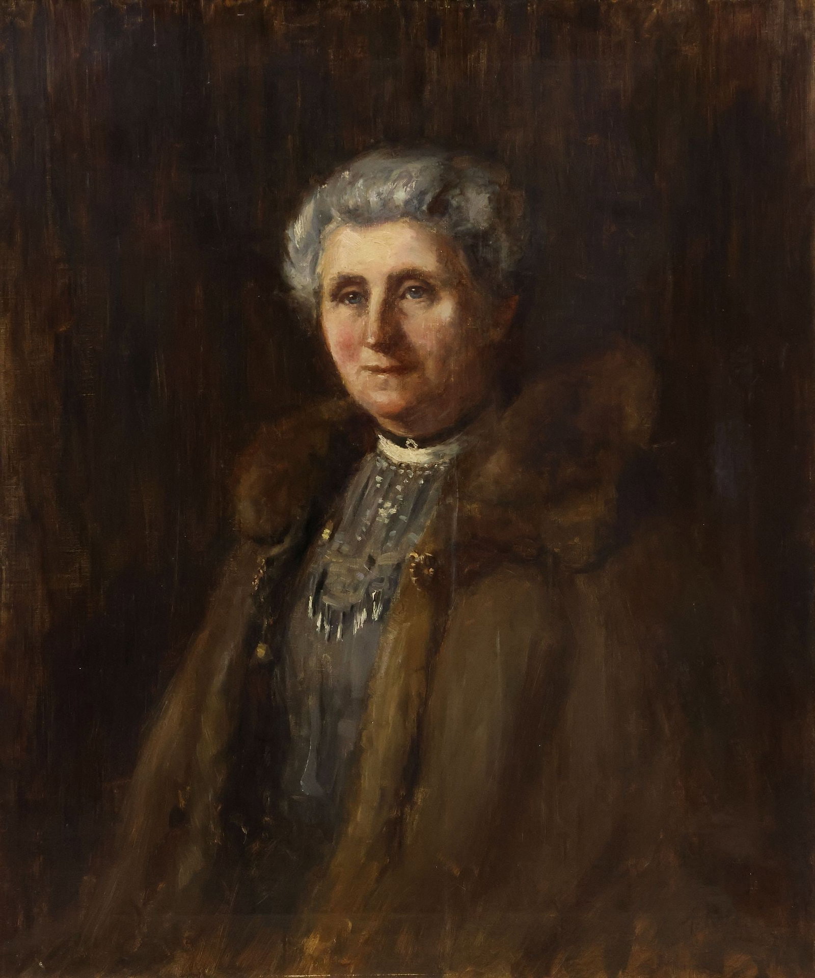 SIGNED A. REID (ENGLISH, 19TH C.) PAINTING, PORTRAIT OF AN ELDERLY WOMAN: Framed oil on canvas painting, Portrait of an Elderly Woman in Fur Coat, signed lower right A. Reid (English, 19th c.), dated 1912, Winsor and Newtons, London artists supplier's stamp verso, sight: ap