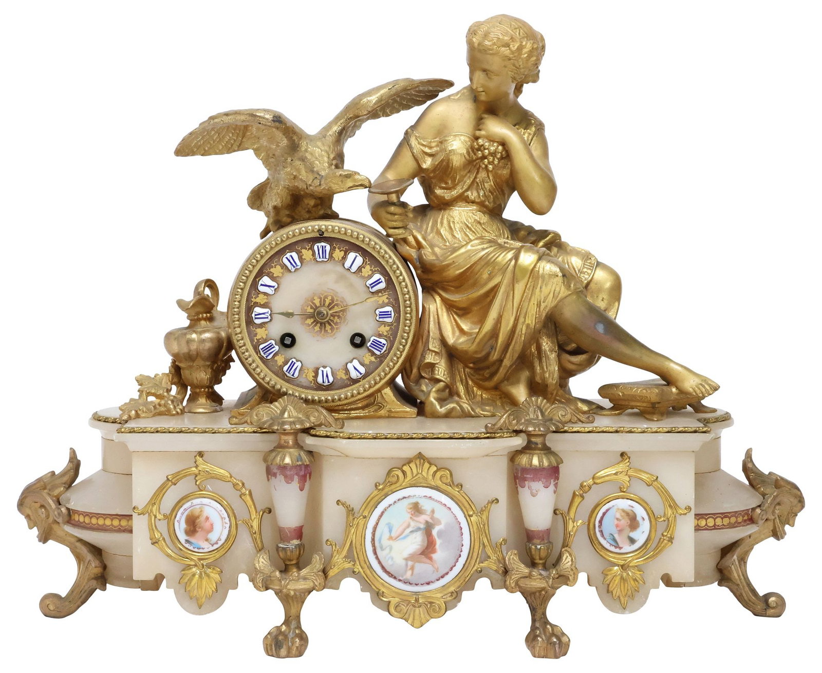FRENCH NEOCLASSICAL STYLE ORMOLU & ONYX FIGURAL MANTEL CLOCK (1 of 6)
