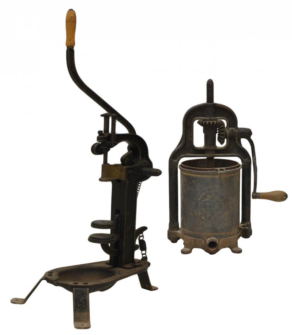 (2) ANTIQUE WINE GRAPE PRESS & BOTTLE CORK PRESS Sep 21, 2013