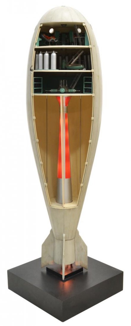 MODEL OF 1903 KONSTANTIN TSIOLKOVSKY SPACE ROCKET: Model rocket ship based upon writings of Konstantin Tsiolkovsky (Russian, 1857-1935), a pioneering advocate of space travel he published many papers including "The Exploration of Cosmic Space by Means