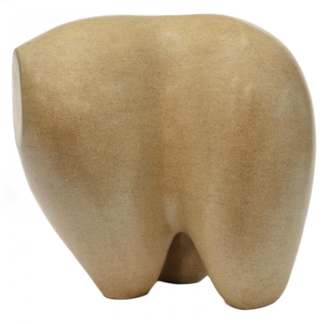 INDIANA LIMESTONE SCULPTURE, GANESH, GEORGE EHNAT: Large contemporary stone sculpture, 'Ganesh', signed Ehnat underfoot (George Ehnat, American, b. 1949), abstract figure carved from Indiana limestone, approx 10"h, 12"w, 10"d, 63.5lbs Start Price: $20