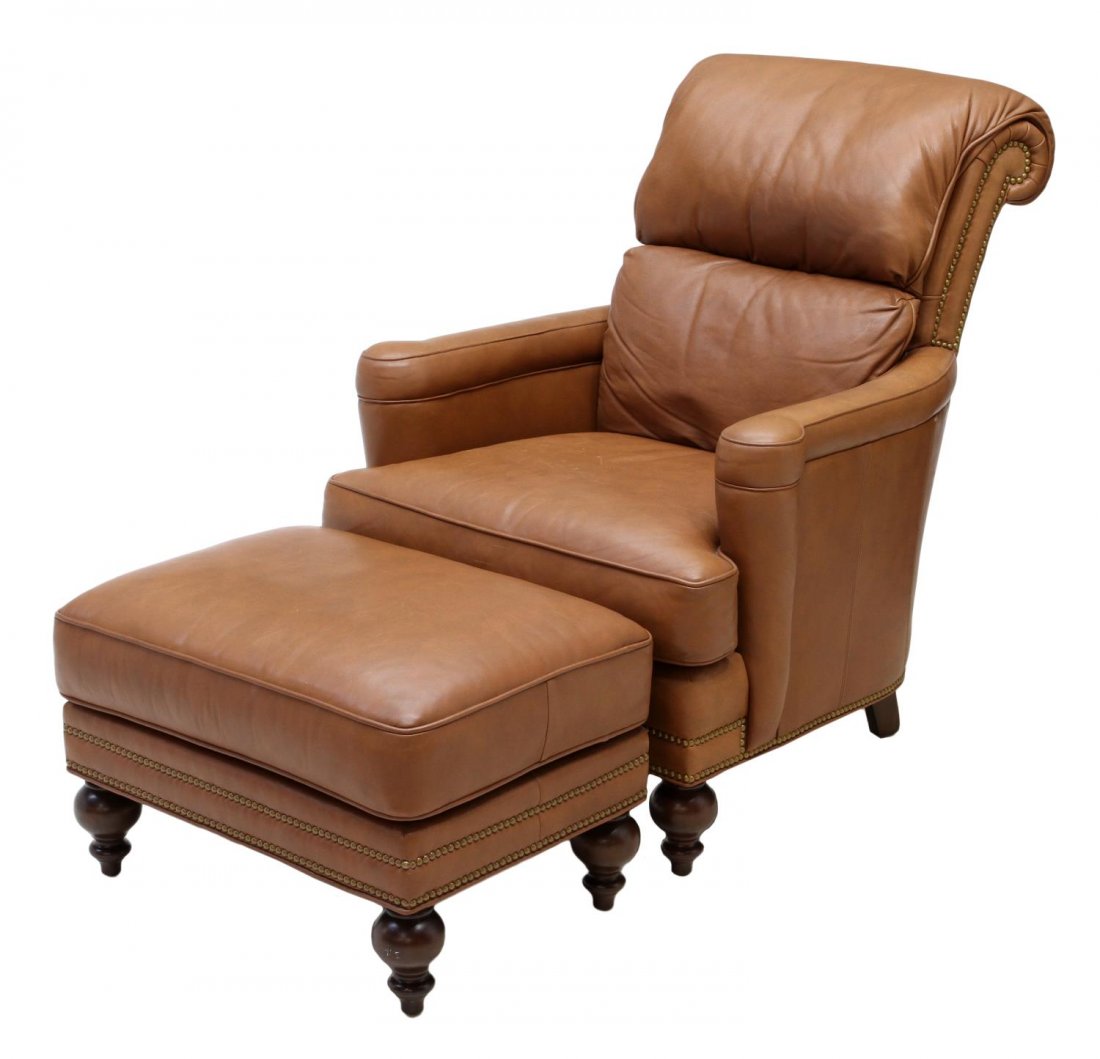 WHITTEMORESHERRILL LEATHER LOUNGE CHAIR & STOOL