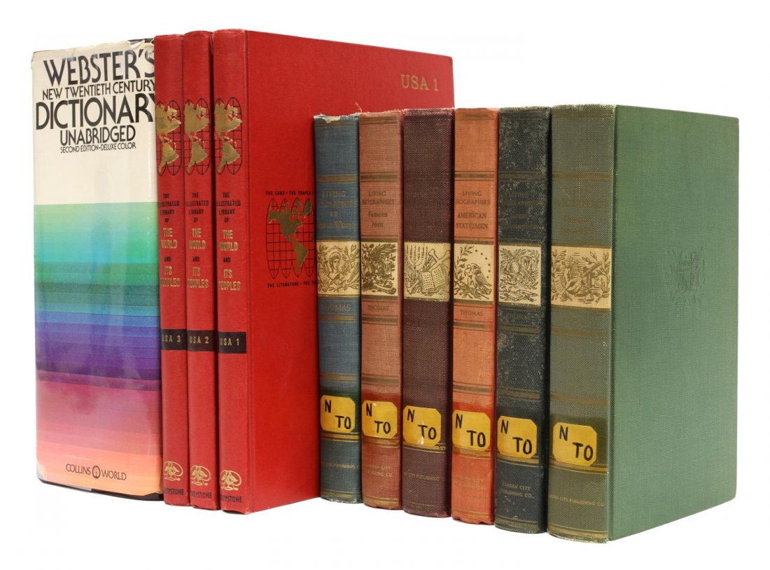(10) BOOKS: 120 BIOGRAPHIES, WEBSTER DICTIONARY: Books: (6) "Living Biographies" including biographies of Famous Novelists, Great Philosophers, American Statesmen, Religious Leaders, Famous Men, Famous Women, by Henry Thomas, Dana Lee Thomas, Garden