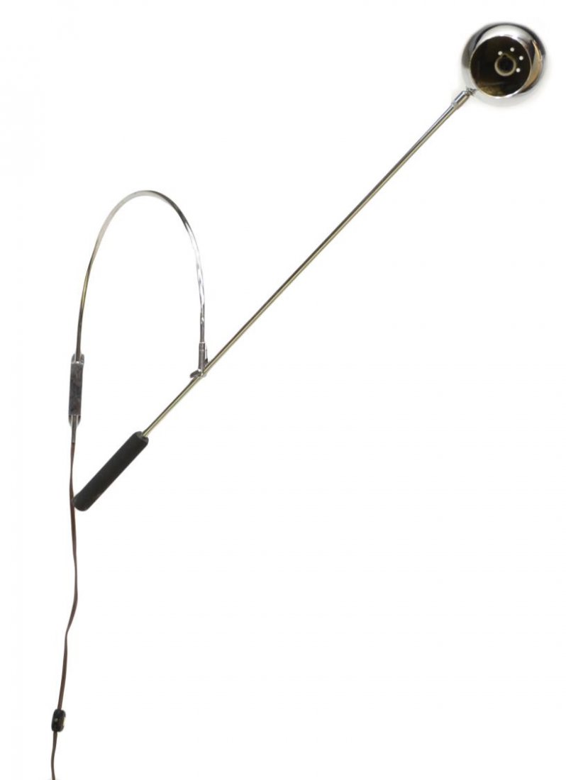 MODERN CHROME 'ORBITER' WALL SCONCE, SONNEMAN: Modern chrome 'Orbiter' wall light, design by Robert Sonneman (American, 20th century), adjustable arm, approx 38.5"l Start Price: $100.00