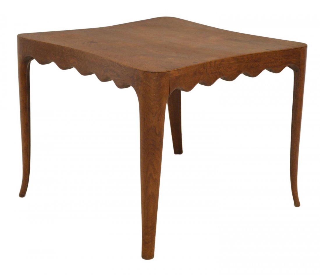 ITALIAN PAOLO BUFFA DESIGN SIDE TABLE, C. 1940'S: Italian walnut occasional table, 1940's, design attributed to Paolo Buffa (1903-1970), a shaped top and skirt, rising on four gently curved legs, approx 20.75"h, 25.75"w, 25.5"d Start Price: $200.00