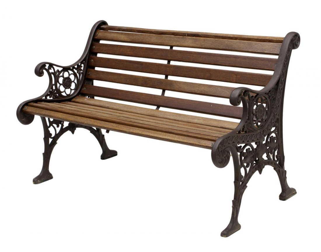 VINTAGE CAST IRON & WOOD GARDEN BENCH
