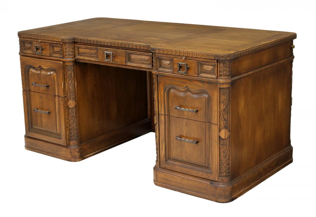 VINTAGE ROMWEBER OAK CARVED EXECUTIVE DESK