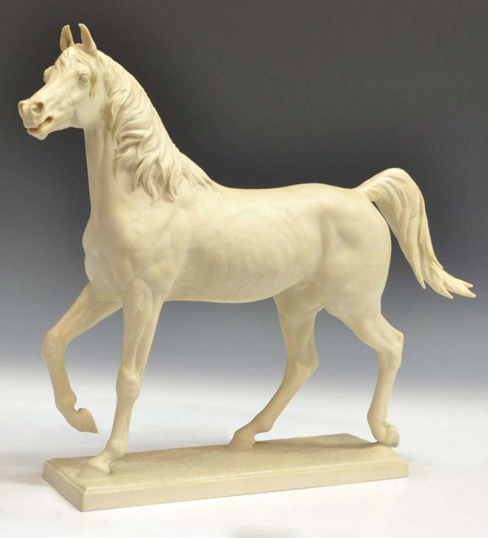 LARGE HUTCHENREUTHER BISQUE HORSE FIGURE: German Hutschenreuther bisque figure, modeled as an Arabian horse in motion, on a rectangular base, signed G. Granget as pictured, marked Lorenz Hutschen Reuther Germany Kunstabteilung underfoot, inta
