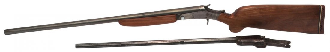 (2) WINCHESTER 1890 & CRESCENT SHOTGUN, PARTS ONLY: (lot of 2) Shotgun and rifle for parts: (1) Winchester Model 1890 partial rifle, .22 short caliber, 24" octagonal barrel, lacking: sights, stock, hammer spring, slide action, and magazine ring, trigge