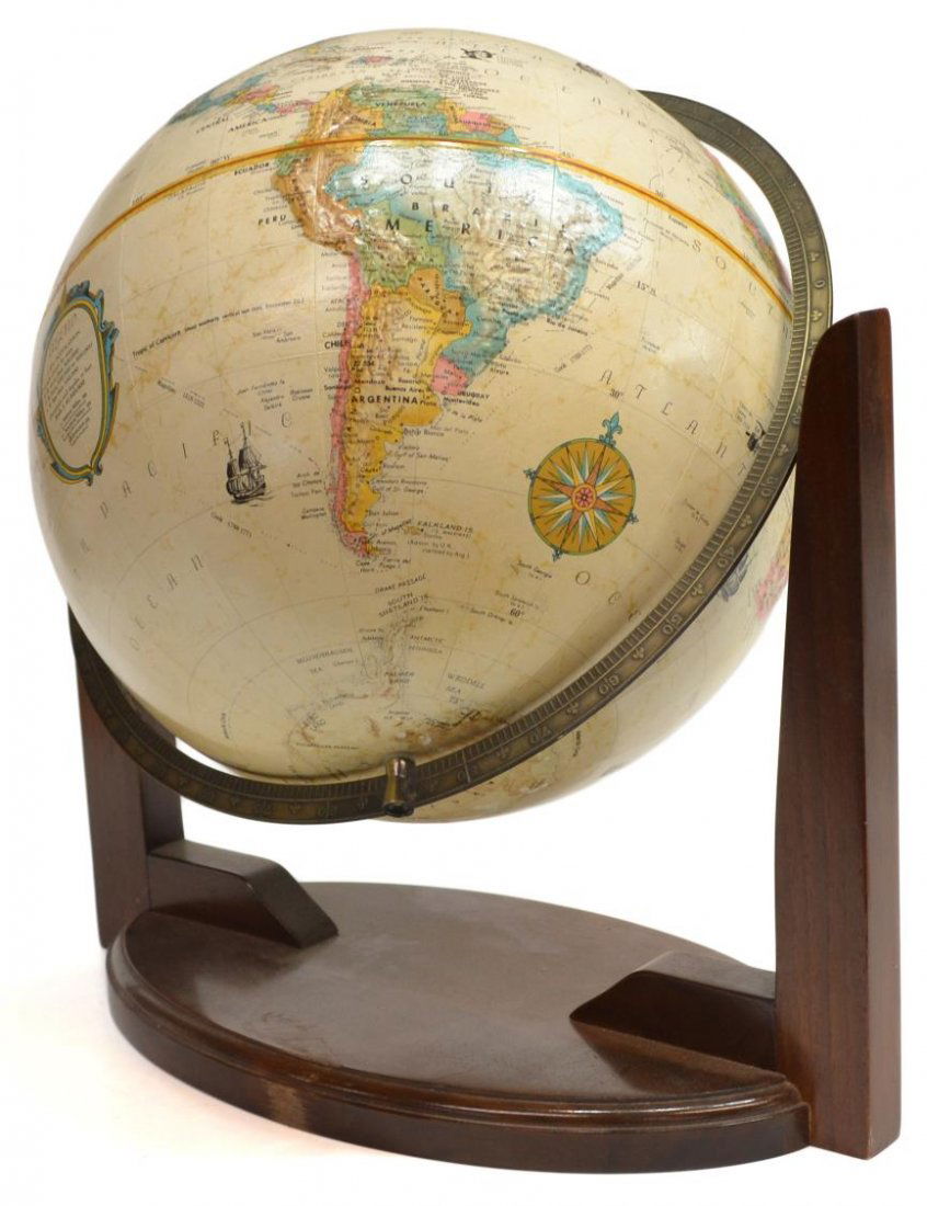 REPLOGLE 12" TABLE TOP GLOBE: Replogle World Classic Series12" table top globe resting on a hardwood stand, 16.5"h, 16"w, 12"d, 4lbs Start Price: $50.00