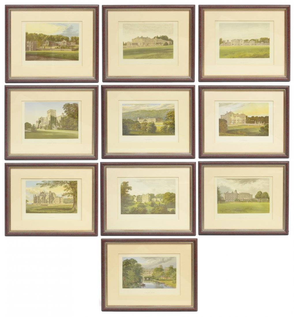 (10)FRAMED PRINTS, NOME OF NOBLEMEN GREAT BRITAIN: (lot of 10) Framed, matted color plates taken from various volumes of "County Seats of the Noblemen and Gentlemen of Great Britain and Ireland" edited by F.O. Morris, published by William Mackenzie, L