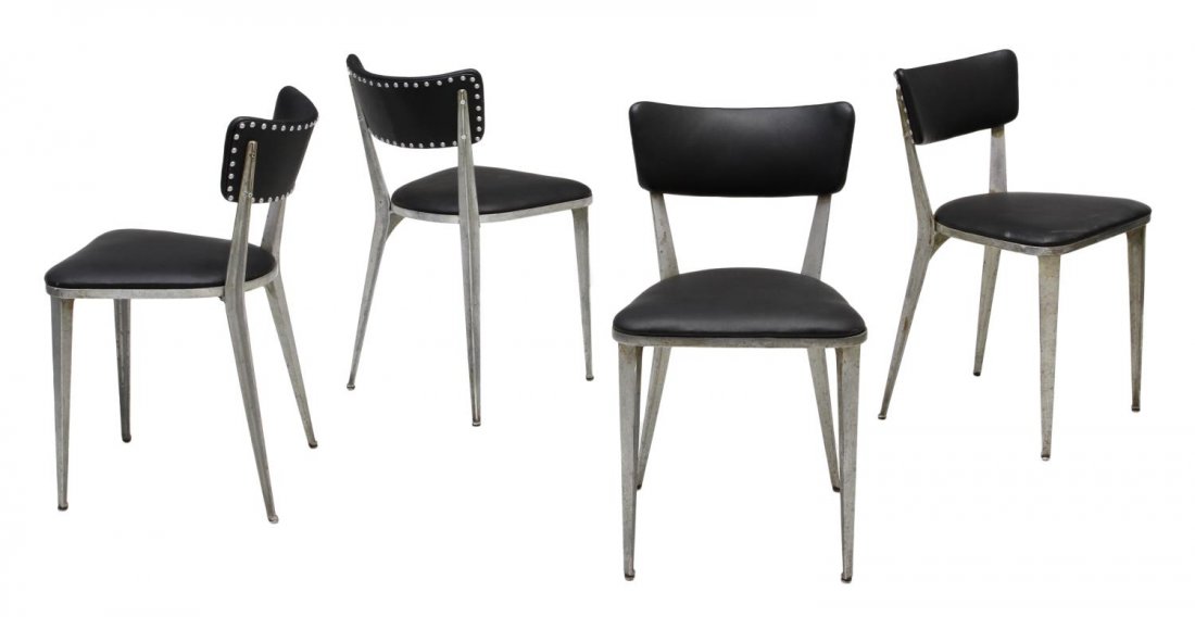 (4) ERNEST RACE MID-CENTURY MODERN BA CHAIRS: (lot of 4) Aluminum framed chairs, design by Ernest Race (English, 1916-1964), later black upholstery, 30"h, 17.5"w, 17"d Start Price: $100.00