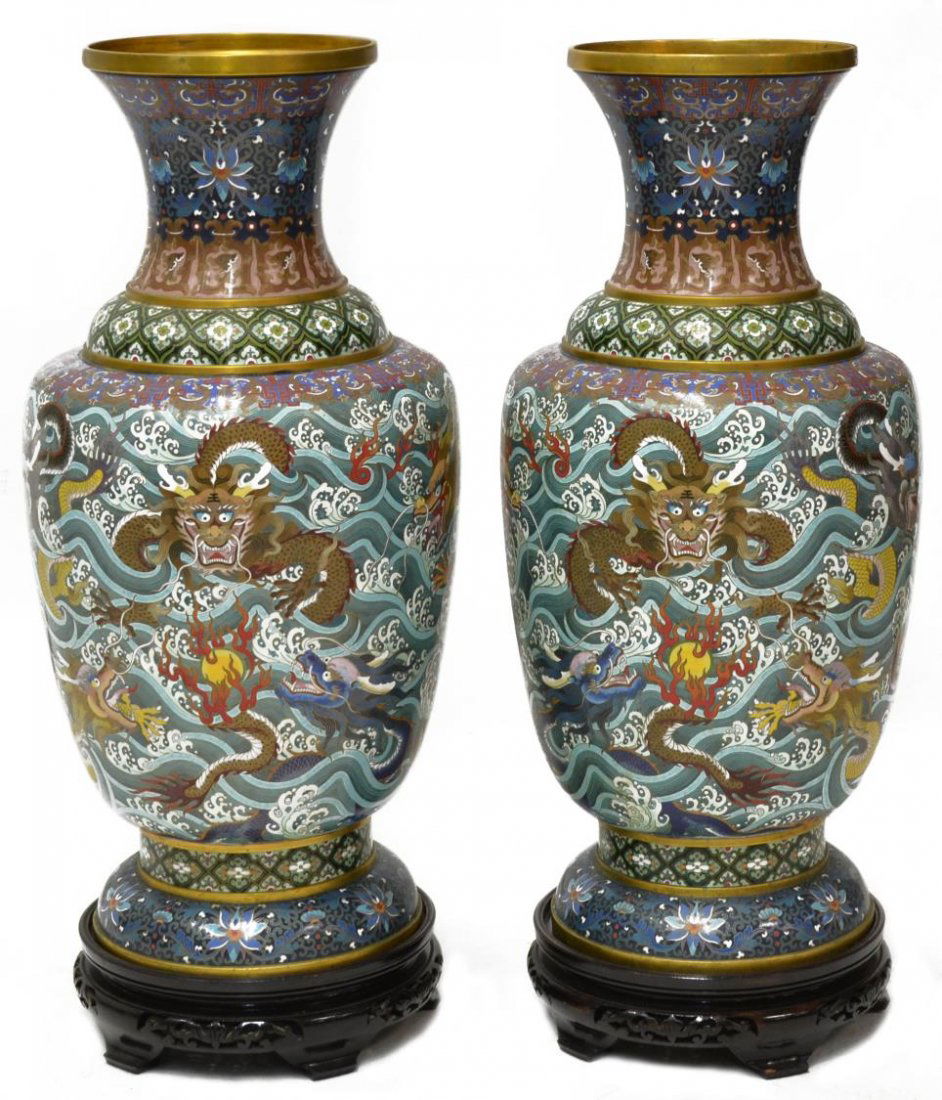EXCEPTIONAL LARGE CHINESE CLOISONNE ENAMEL URNS