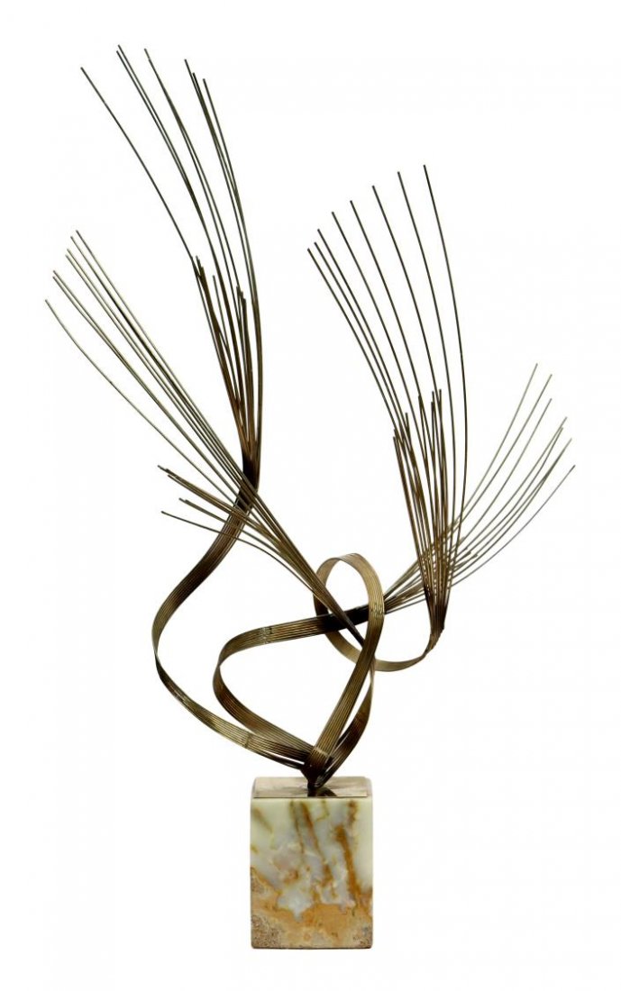 MODERN STEEL SCULPTURE, WIRE SPRAY, CURTIS JERE: Modern steel sculpture on marble base, Wire Spray, signed, dated at lower corner C. Jere, 1978 (Curtis Jere, Artisan House, a combination of its' founder names Kurtis Freiler, c.1910-2013 and Jerry Fe