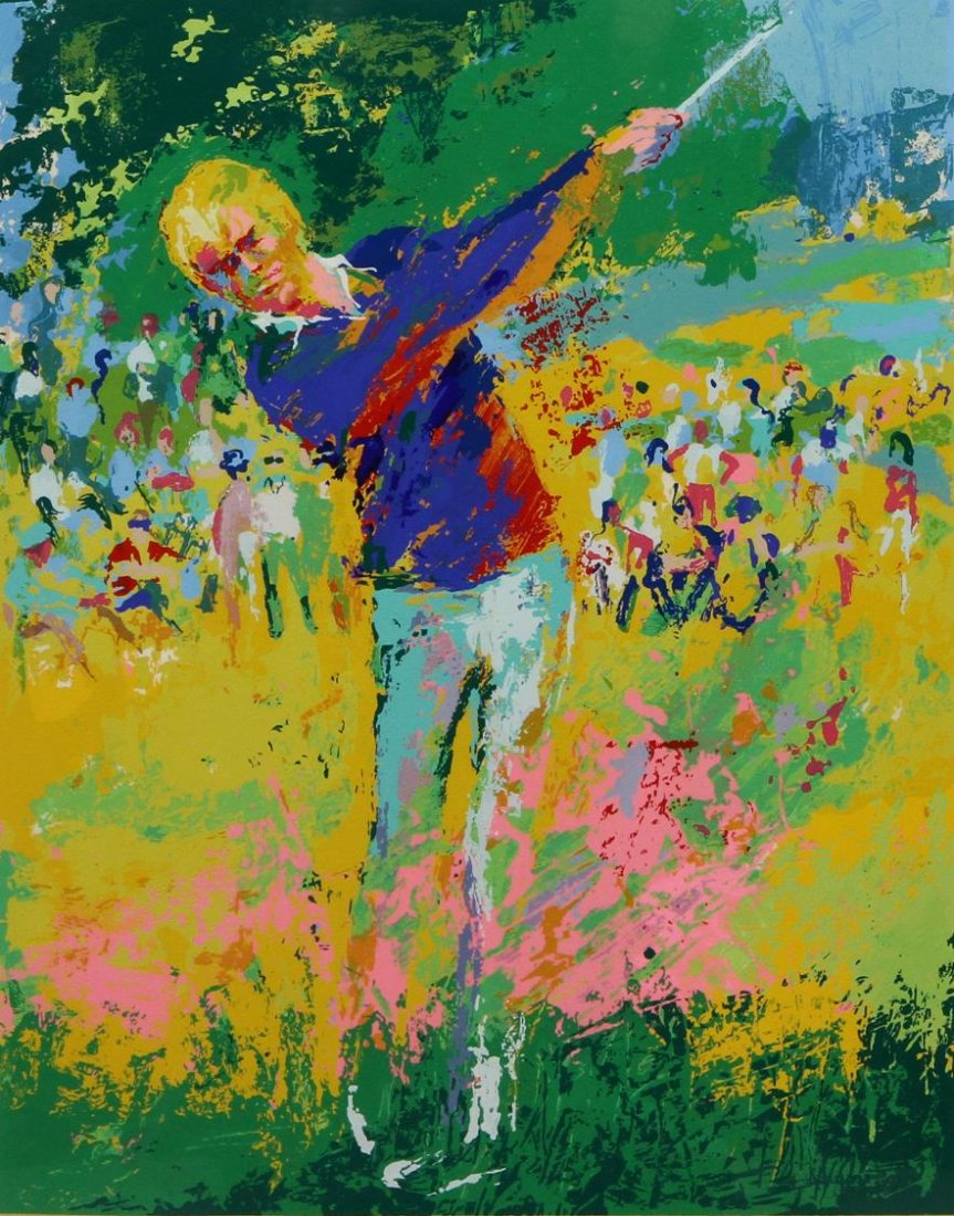 JACK NICKLAUS "TEE SHOT", LEROY NEIMAN (1921-2012): Framed limited edition serigraph under glass, "Tee Shot" (Jack Nicklaus, 1973), pencil signed lower right Leroy Neiman (Leroy Leslie Runquist, American,1921-2012), #73 of 300, sight: 28.75"h, 22"w, ov