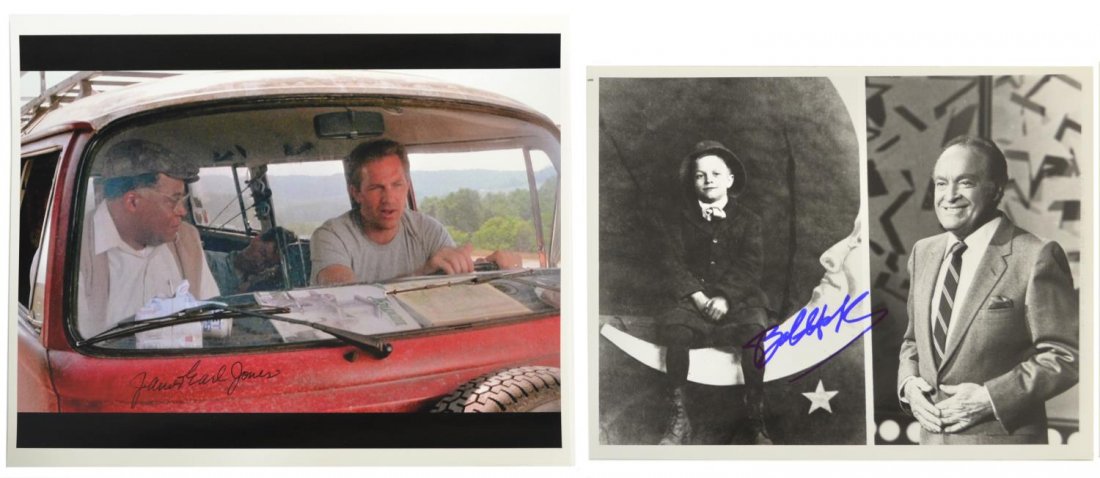 (2) JAMES EARL JONES & BOB HOPE SIGNED PHOTOGRAPHS: (lot of 2) Autographed photographs, comprising: (1) of actors Kevin Costner and James Earl Jones in a scene from the movie "Field of Dreams", James Earl Jones signature, accompanied by a Collectors Ex