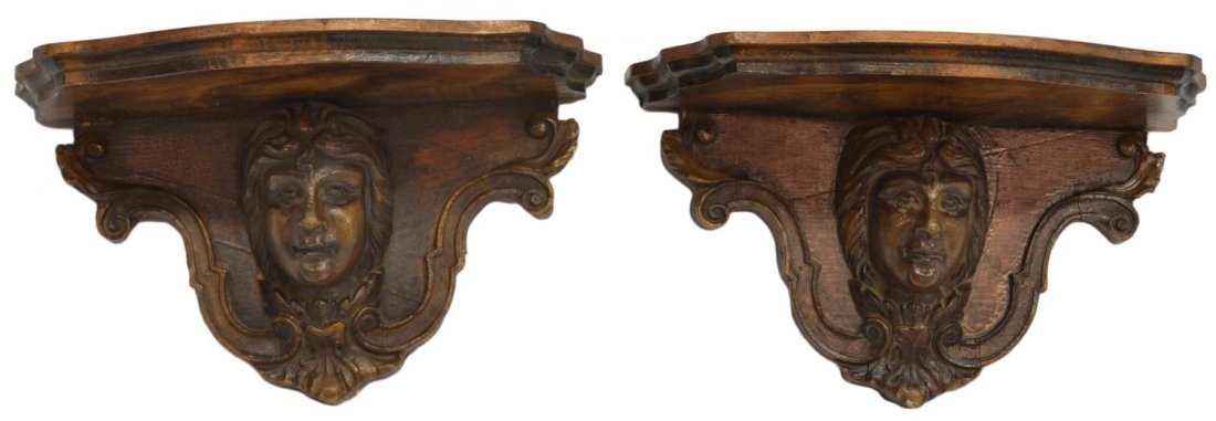 (PAIR) FIGURAL WALL SCONCES: (pair) Wall sconces, late 20th c., shaped top over composite bust with scrolled and foliate accents, 5.75"h, 10"w, 5.75"d, 2.75lbs total Start Price: $40.00