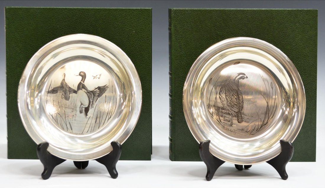 (2) STERLING SILVER BIRD PLATES, RICHARD YOUNGER: (lot of 2) Franklin Mint limited edition sterling silver plates, after the original works by Richard Evans Younger (American, 1928-2008), from the Bird Plate Series, comprising: (1) "Bobwhite", serial