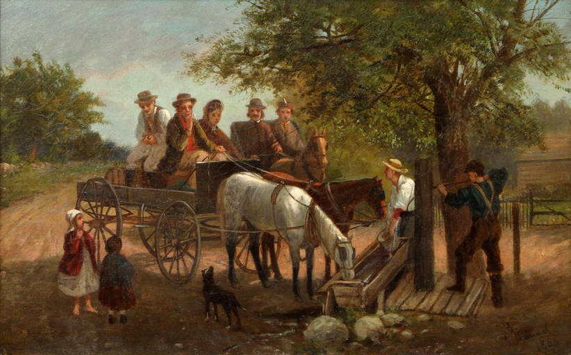 Painting, "at The Watering Trough", F. Roundel
