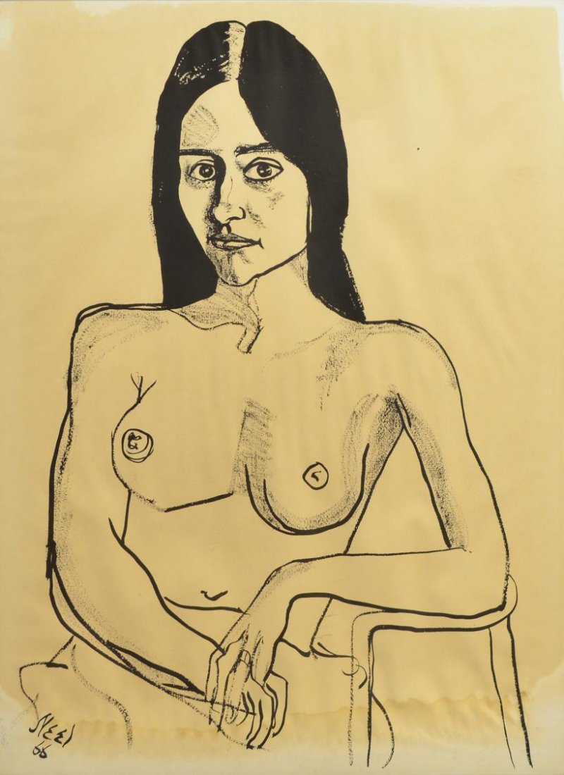 FRAMED LITHOGRAPH, "NANCY", ALICE NEEL: Framed lithograph, "Nancy", print signed lower left Neel 66 (Alice Neel, American, 1900-1984), signed, dated and titled verso, water damage to bottom as pictured, sight: 29.25"h, 21.75"w, overall: 29.