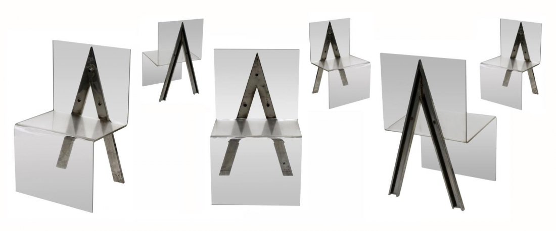 (6) ITALIAN MODERN PLEXIGLASS & CHROME CHAIRS: (set of 6) Italian modern design plexiglass side chairs, c. 1970's, chrome v-form support on back, overall with surface wear, 32"h, 19.75"w, 16.75"d Start Price: $500.00