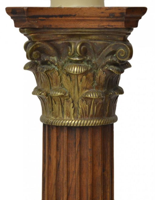 19th C Carved Wood Corinthian Column Floor Lamp