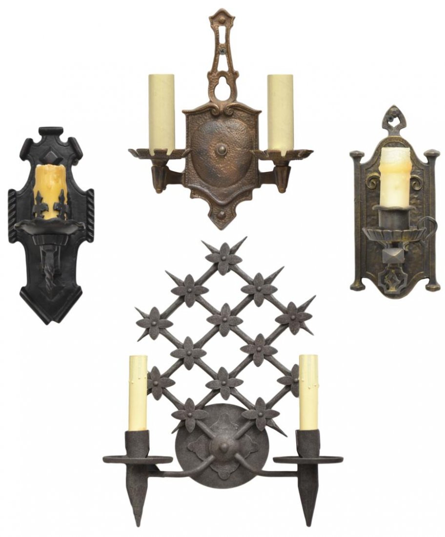 (4) ASSORTMENT OF DESIGNER METAL WALL SCONCES: (lot of 4) Group of designer sconces, comprising: (3) 20th Century Lighting metal wall sconces, (2) with one-light, (1) with two-lights, retaining designer sticker on the backside, some loss to candle