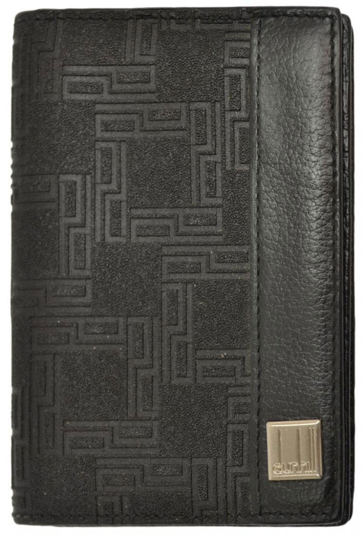 GENTS DUNHILL LOGO FLIP CARDHOLDER / WALLET: Dunhill cardholder impressed logo pattern with black interior, approx. 4.25"h, 3"w Start Price: $50.00