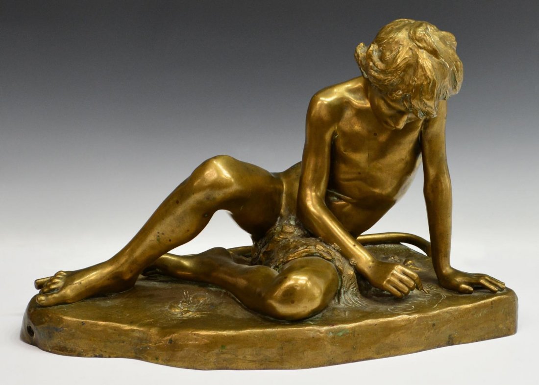 BRONZE SCULPTURE, SHEPHERD BOY, KATE LIZARD, 19THC: Bronze sculpture, Shepherd Boy, signed at right side K. Lizard (Kate Lizard, American/French 19th c.), foundry mark at back side "Bronze Garanti Au titre, L. V. Depose", further stamped "7 612", 13"h,