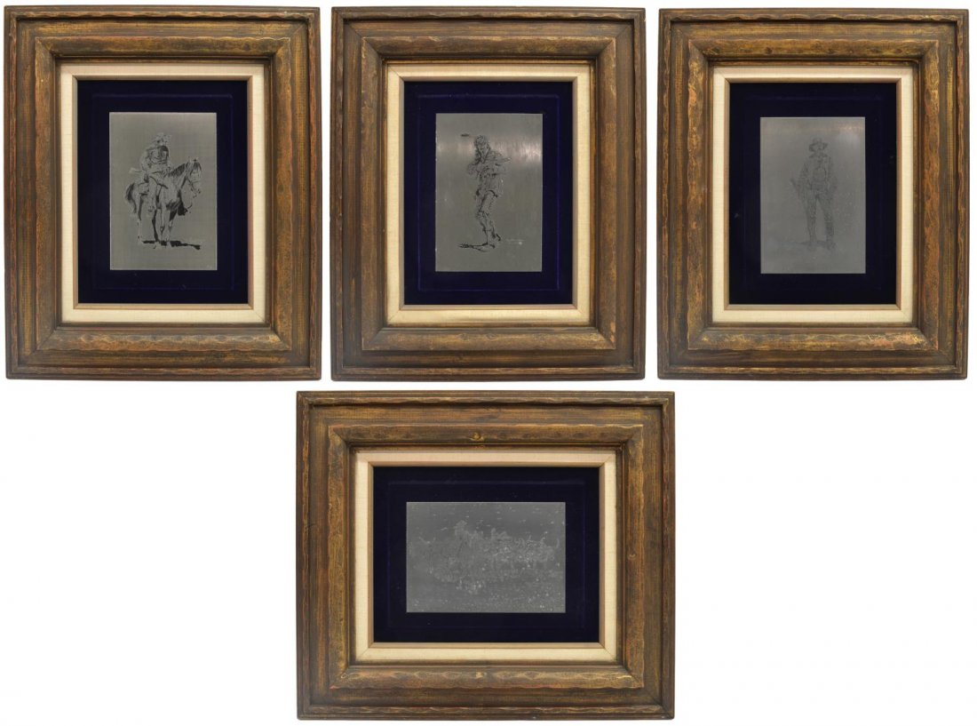 (4) WESTERN / NATIVE AMERICAN ENGRAVINGS, GRANDEE: (lot of 4) Collection of framed limited edition Joe Grandee (Joe Ruiz Grandee, Texan, b. 1929) engravings, including (1) Man on Horseback 1967, (1) Portrait of an Indian Fighter 1967, (1) Portrait of