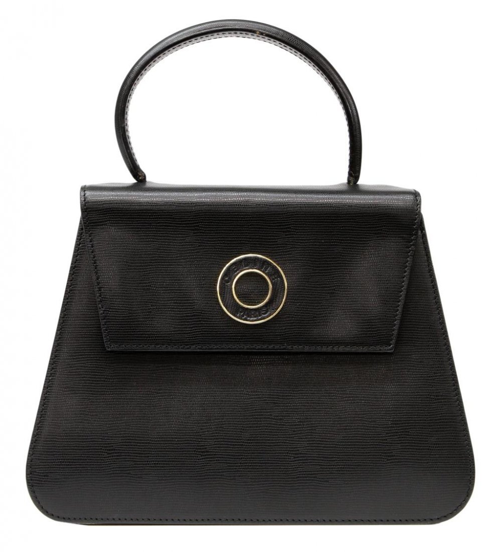 VINTAGE BLACK LEATHER CELINE SHOULDER BAG: Vintage Celine black leather tote bag, interior with two open storage areas and single pocket, lacking shoulder strap, accompanied by a dust bag, 12"h (including handle), 10.5"w, 4"d, .5lb Start Price