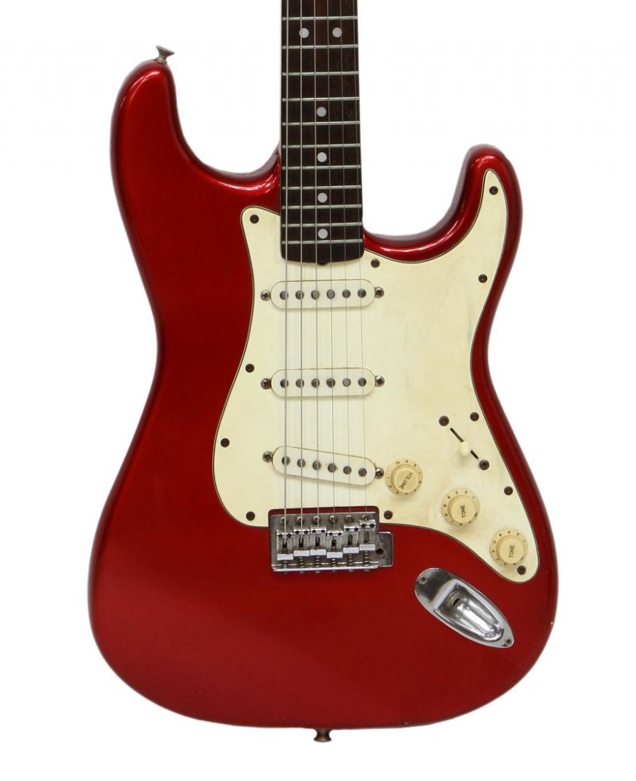 ROBIN ELECTRIC GUITAR: Robin electric guitar, red with white pickguard, lacking spring tension cover at back, hard case in poor condition *Provenance: Austin musician Bill Thomas (stage name Bill James), music shop operator