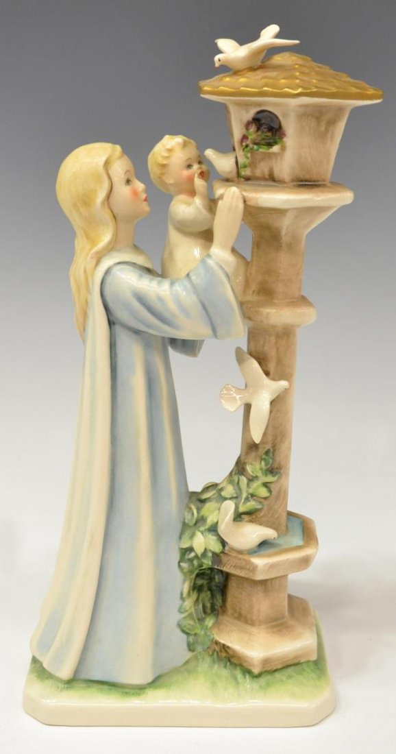 M.I. HUMMEL GOEBEL FIGURE, "MADONNA OF THE DOVES": M.I. Hummel porcelain figure, c. 1972-1979, "Madonna of the Doves", by Charlot Byj (American, 1920-1983), 10.25"h, 4.75"l, 1.5lbs Start Price: $50.00