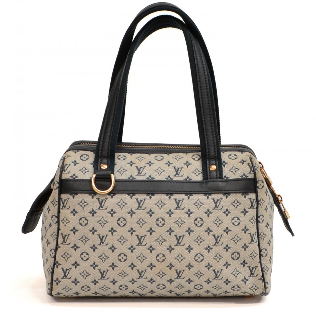 LOUIS VUITTON JOSEPHINE MONOGRAM CANVAS HANDBAG: Louis Vuitton 'Josephine PM' blue monogram idylle canvas shoulder bag with navy canvas handles and leather trimmings, some wear to hardware, bag: approx. 8.75"h, 11.5"w, 5"d, 1.25lbs Start Price: $200