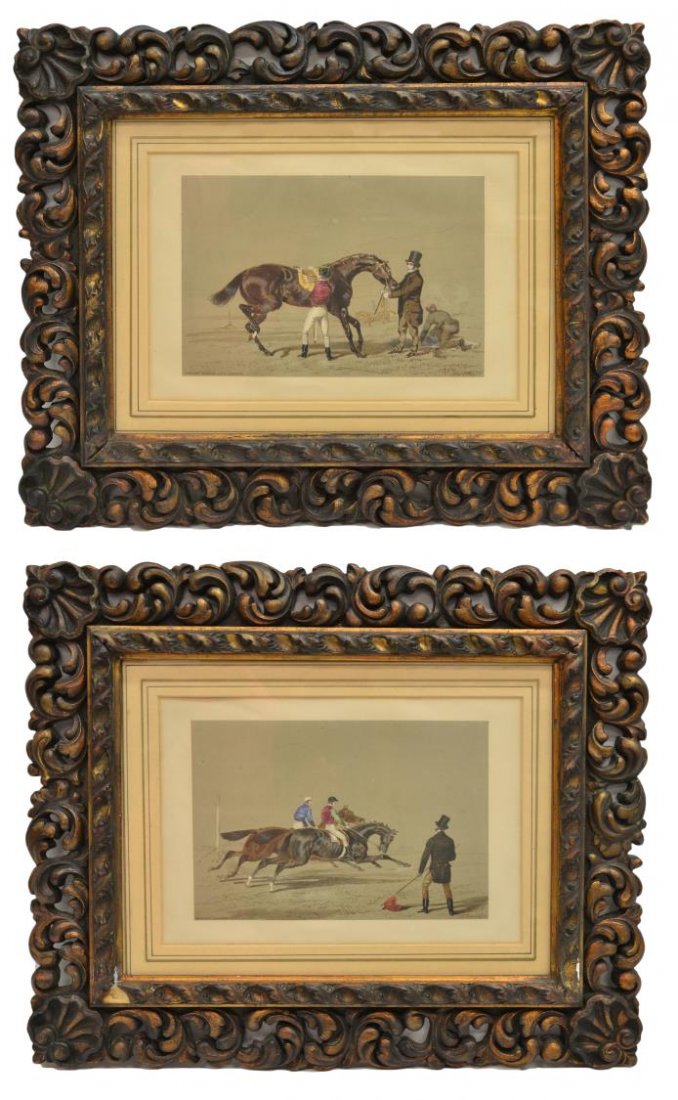 (2) FRAMED COLOR LITHOGRAPHS, EQUESTRIAN SCENES: (lot of 2) Framed color lithographs, printed by Vincent Brooks Lith London after works by and signed lower right J.F. Herring Sen (John Frederick Herring Senior, England, 1795-1865), including: (1) Jo