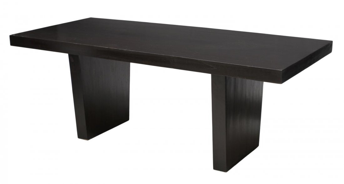 ITALIAN MID-CENTURY MODERN EBONIZED DINING TABLE: Italian mid-century modern ebonized wood dining table, c. 1960's, thick rectangular top on solid supports tapering toward the bottom, approx 29.5"h, 78.65"l, 35.25"w Start Price: $250.00