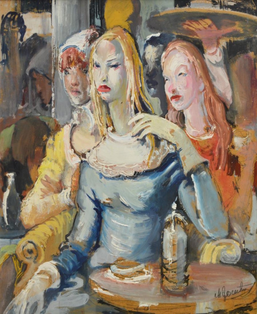 MLADEN JOSIC (SERBIA, FRANCE, 1897-1972), PAINTING: Framed gestural oil painting with lighting, Unamused Spectators, signed lower right M. Josic (Mladen Josic, Serbia, France, 1897-1972) sight: 28.5"h, 23"w, overall: 31"h, 35.75"w, Start Price: $300.00